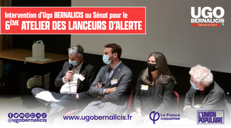 Ugo Bernalicis au Sénat lors des ateliers des lanceurs d'alerte 2021